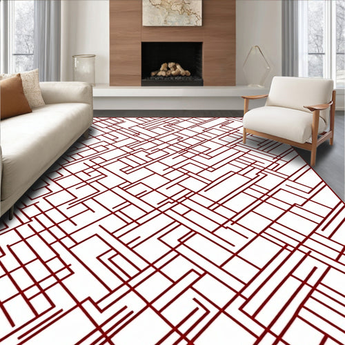 Abstract Geometric Red Lines Pattern Rug