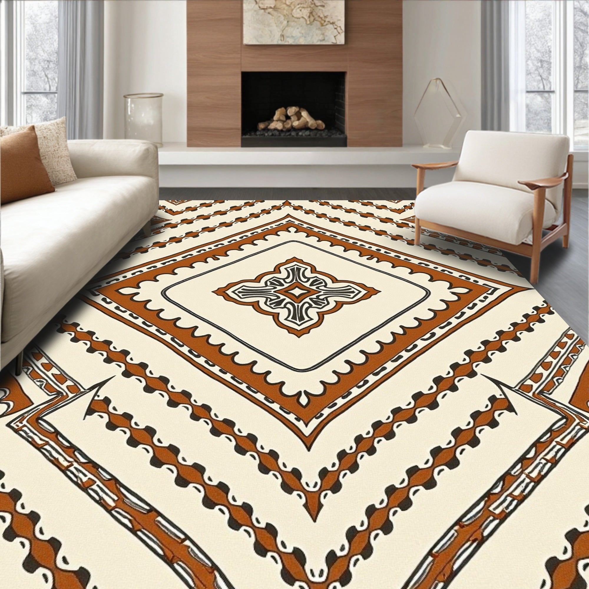 Rustic Diamond Geometric Pattern Rug