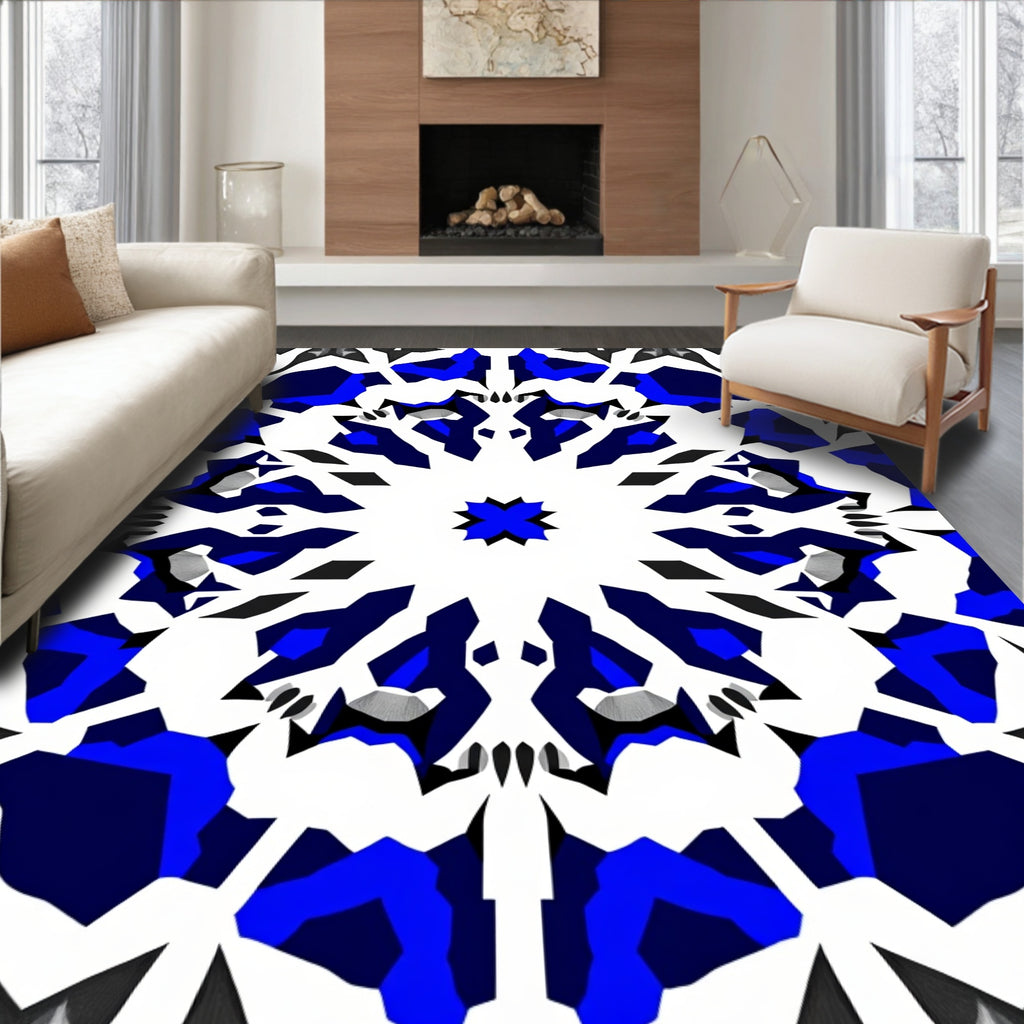 Bold Blue Geometric Mandala Design Rug