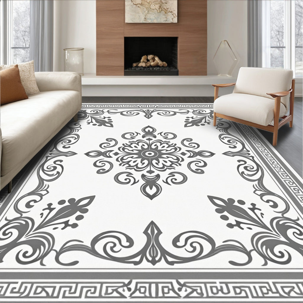 Ornate Floral Scrollwork Mandala Design Rug