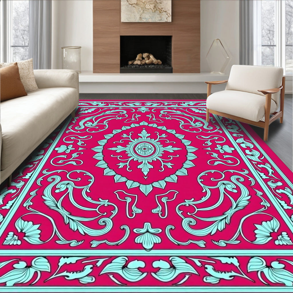 Vibrant Floral Medallion Motif Rug