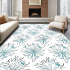 Light Blue Floral Line Art Rug