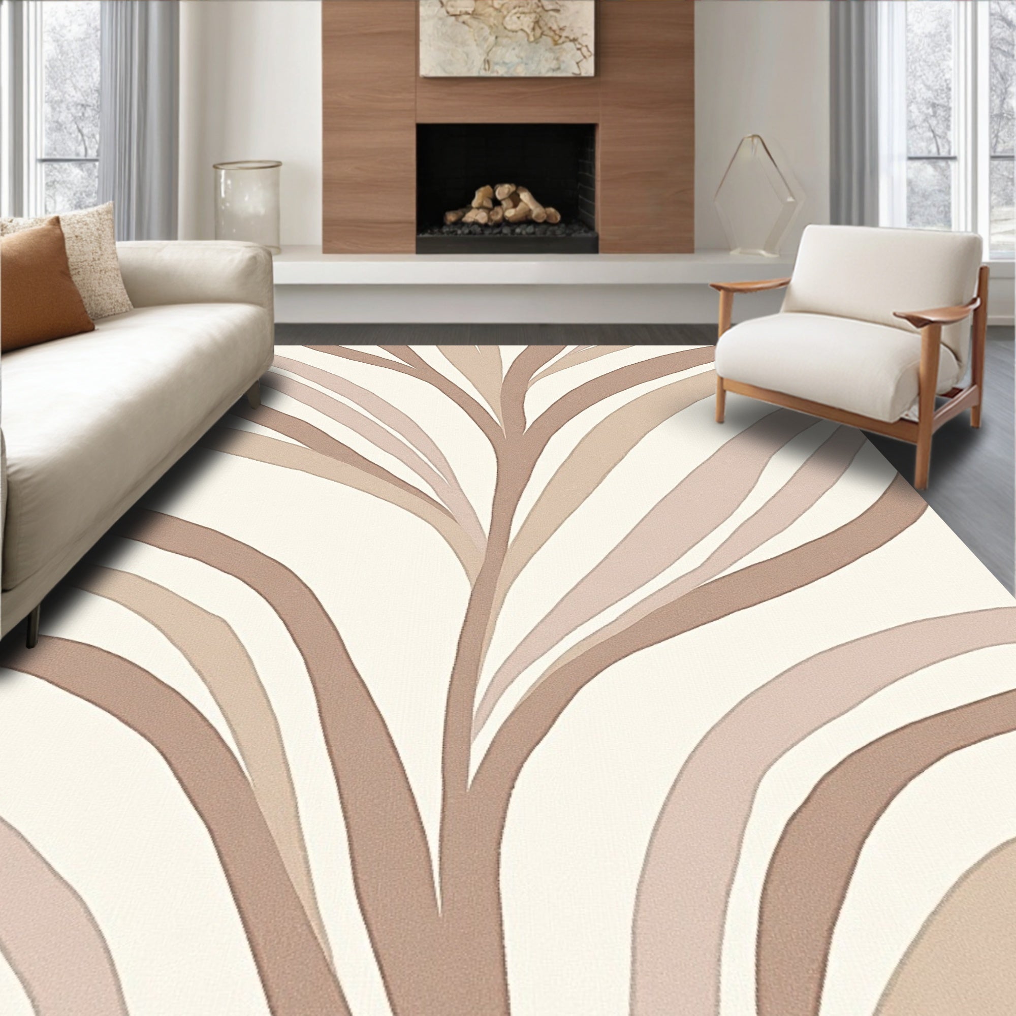 Subtle Beige Abstract Wavy Design Rug