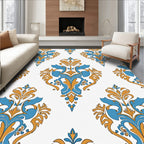 Classic Blue Gold Damask Swirls Rug