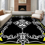 Bold Black White Floral Scroll Rug