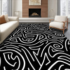 Organic Swirls Black White Abstract Rug