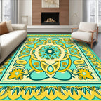 Teal Yellow Floral Mandala Pattern Rug