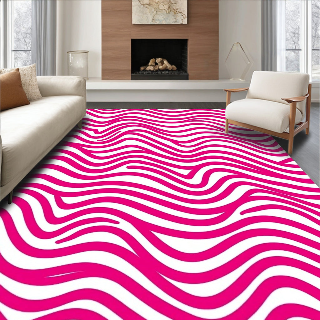 Bold Pink Wavy Stripe Design Rug