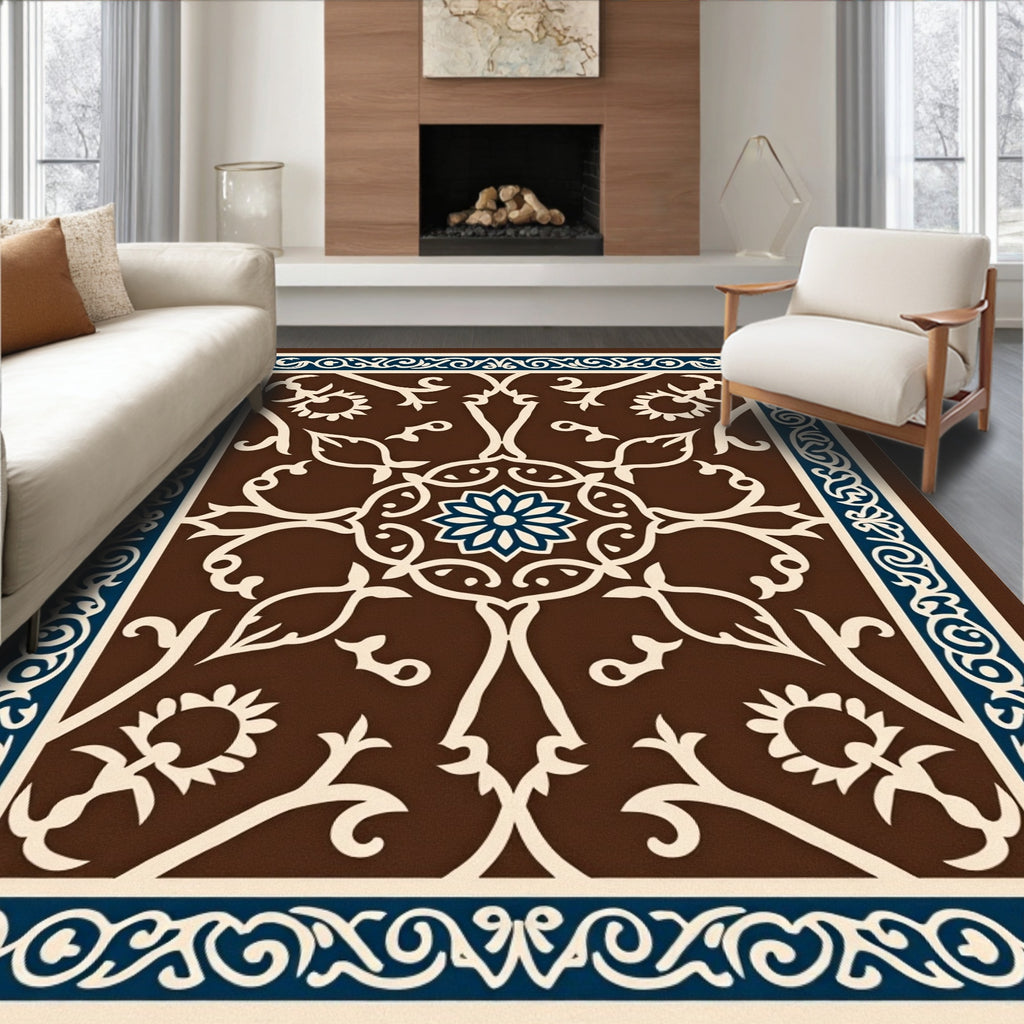 Brown Floral Scrollwork Decorative Rug