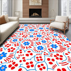 Bold Red Blue Floral Pattern Rug