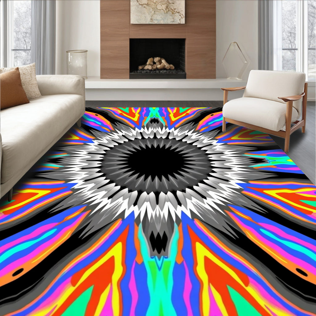 Radiant Psychedelic Sunburst Pattern Rug