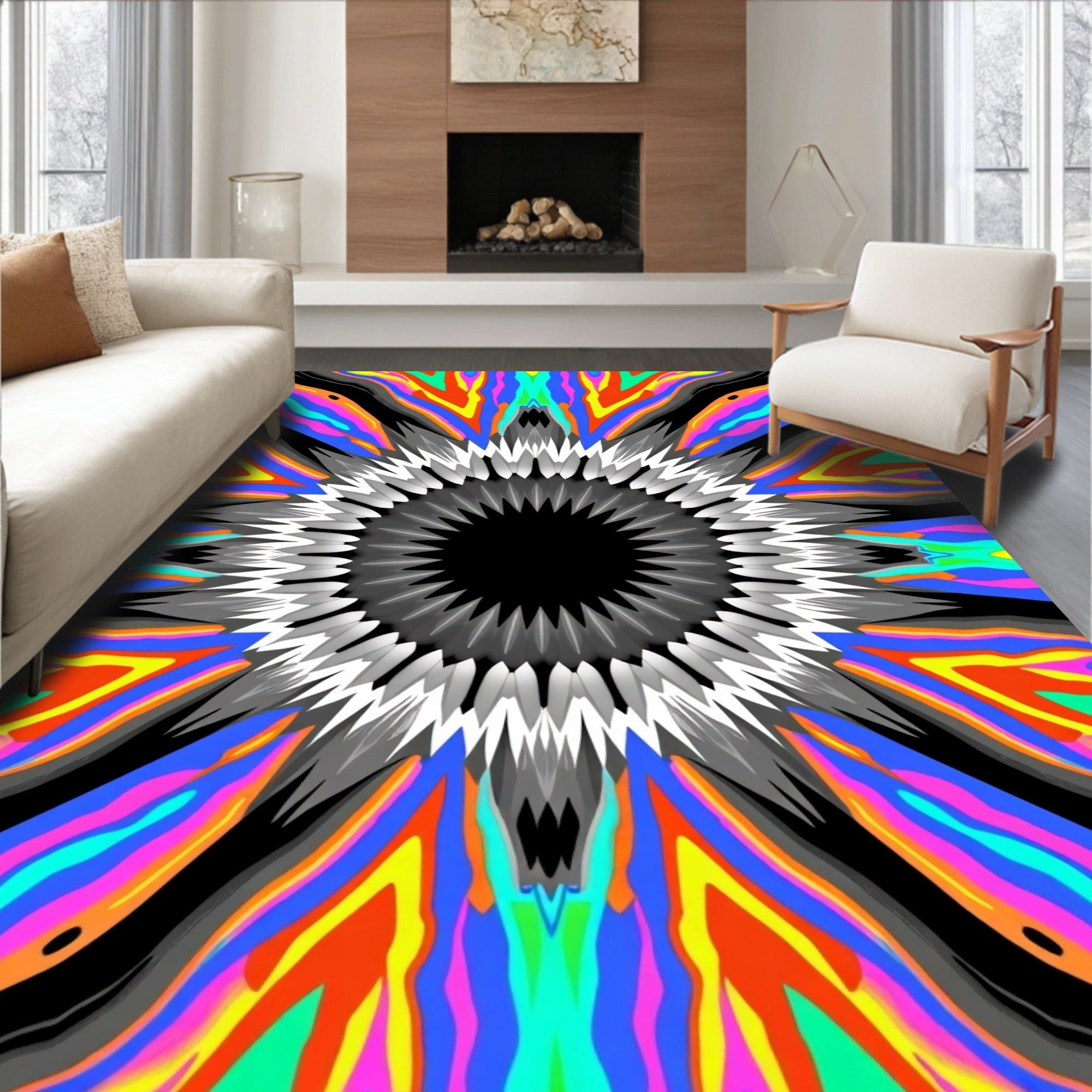 Radiant Psychedelic Sunburst Pattern Rug