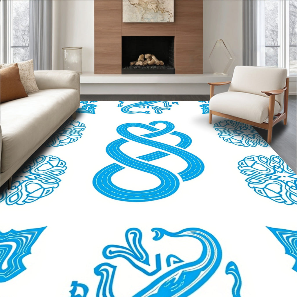 Bold Blue Infinite Knot Pattern Rug