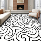 Swirling Abstract Black White Design Rug
