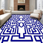 Blue Geometric Maze Pattern Rug
