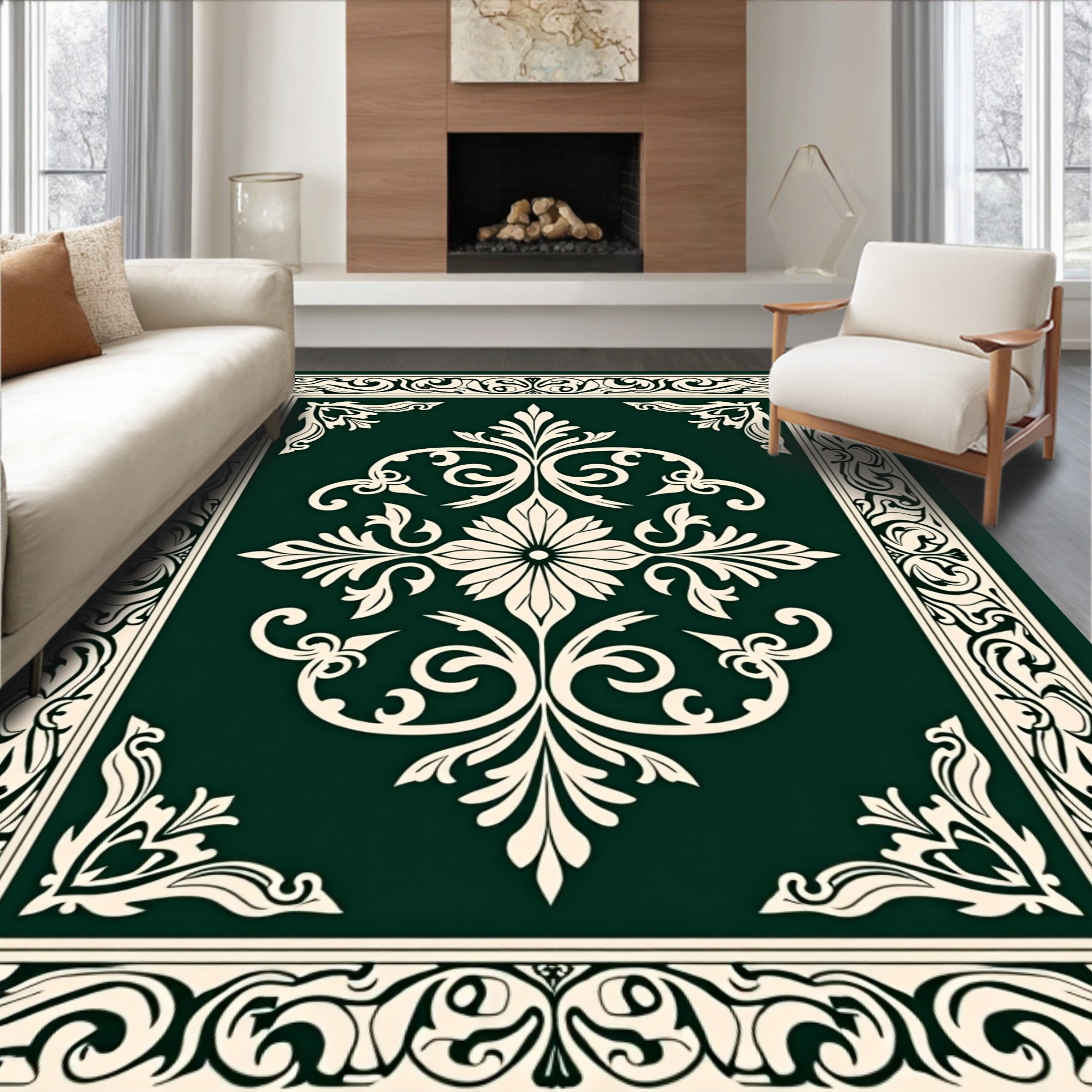 Elegant Floral Scrollwork Intricate Design Rug
