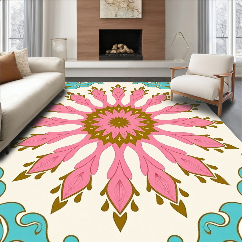 Pink Teal Floral Mandala Radiance Rug