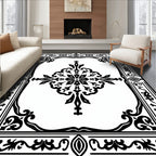Classic Black Floral Border Design Rug