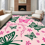 Pink Green Butterfly Floral Pattern Rug