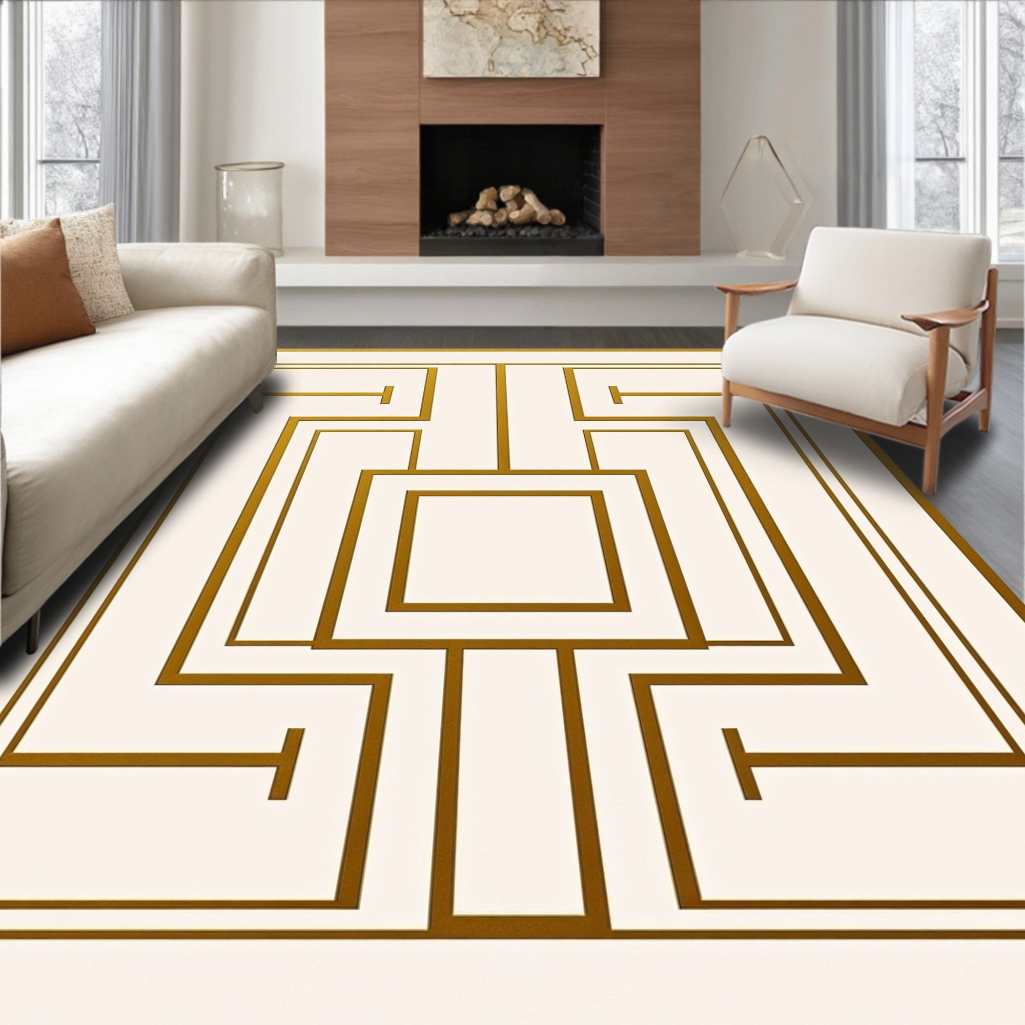 Gold Geometric Art Deco Maze Rug