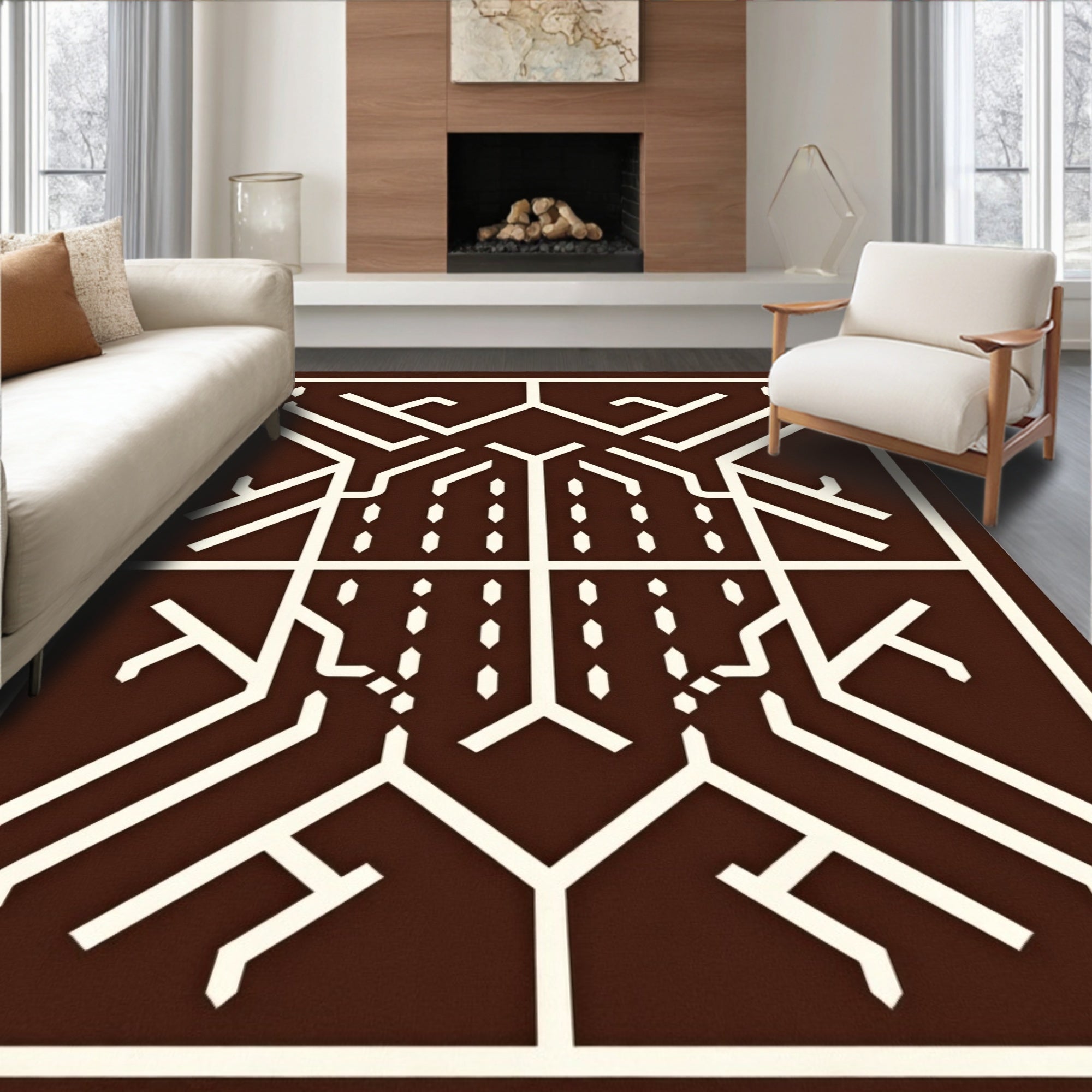 Geometric Branch Patterned Abstract Rug