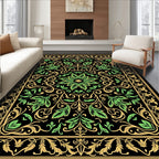 Ornate Floral Scrollwork With Green Leaves Rug