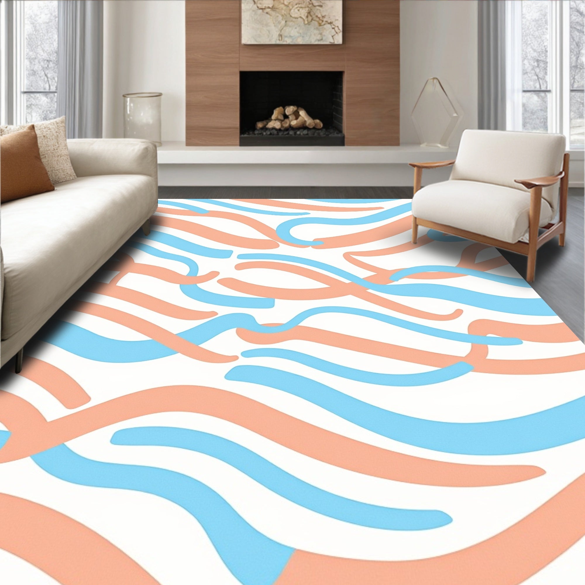 Intertwined Wavy Pastel Lines Rug