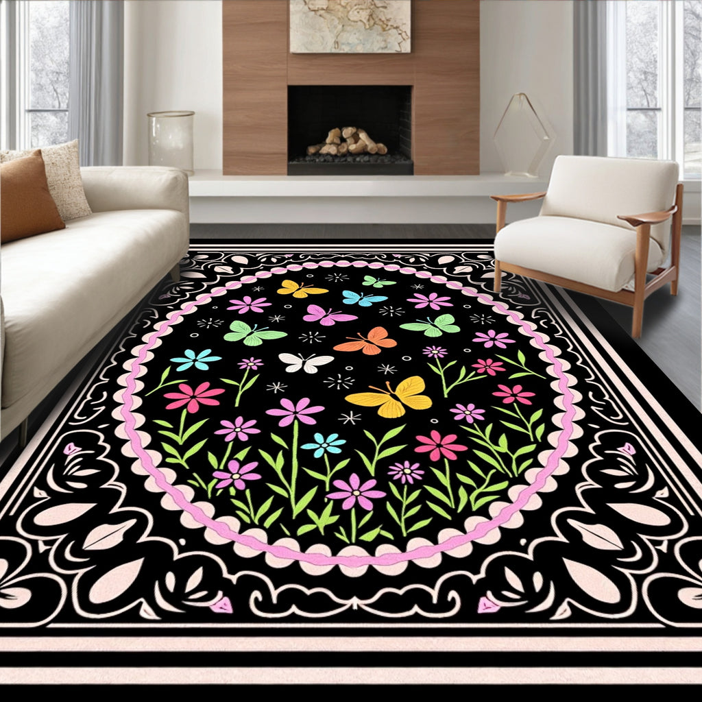 Whimsical Butterflies Floral Garden Rug