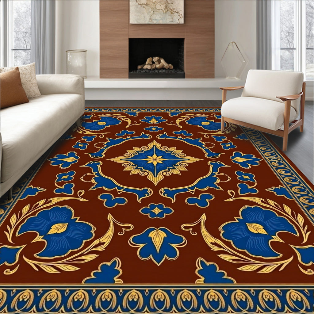Rich Floral Medallion And Border Design Rug