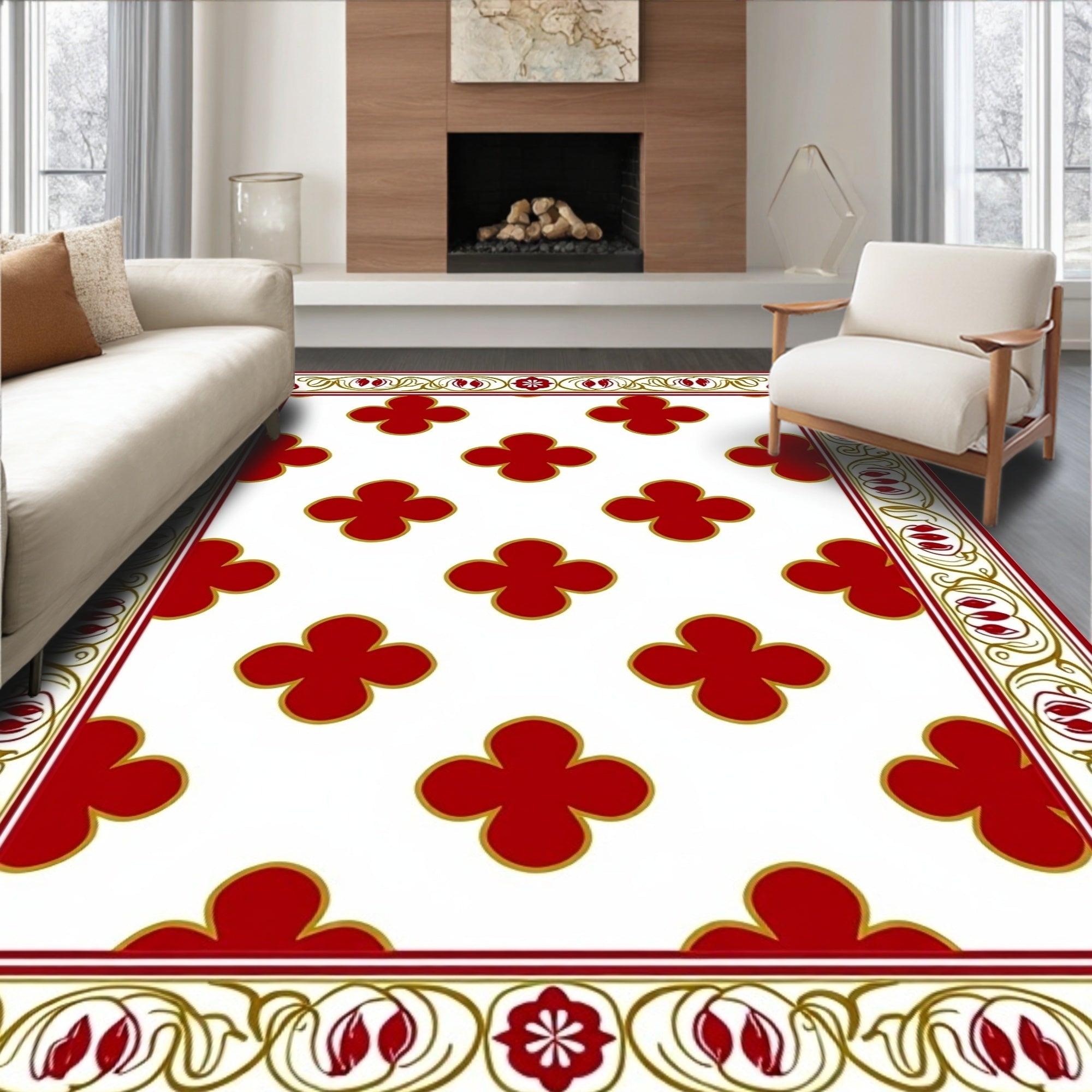 Elegant Crimson Clover Botanical Border Rug