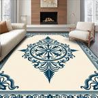 Ornate Dark Blue Medallion Pattern Rug