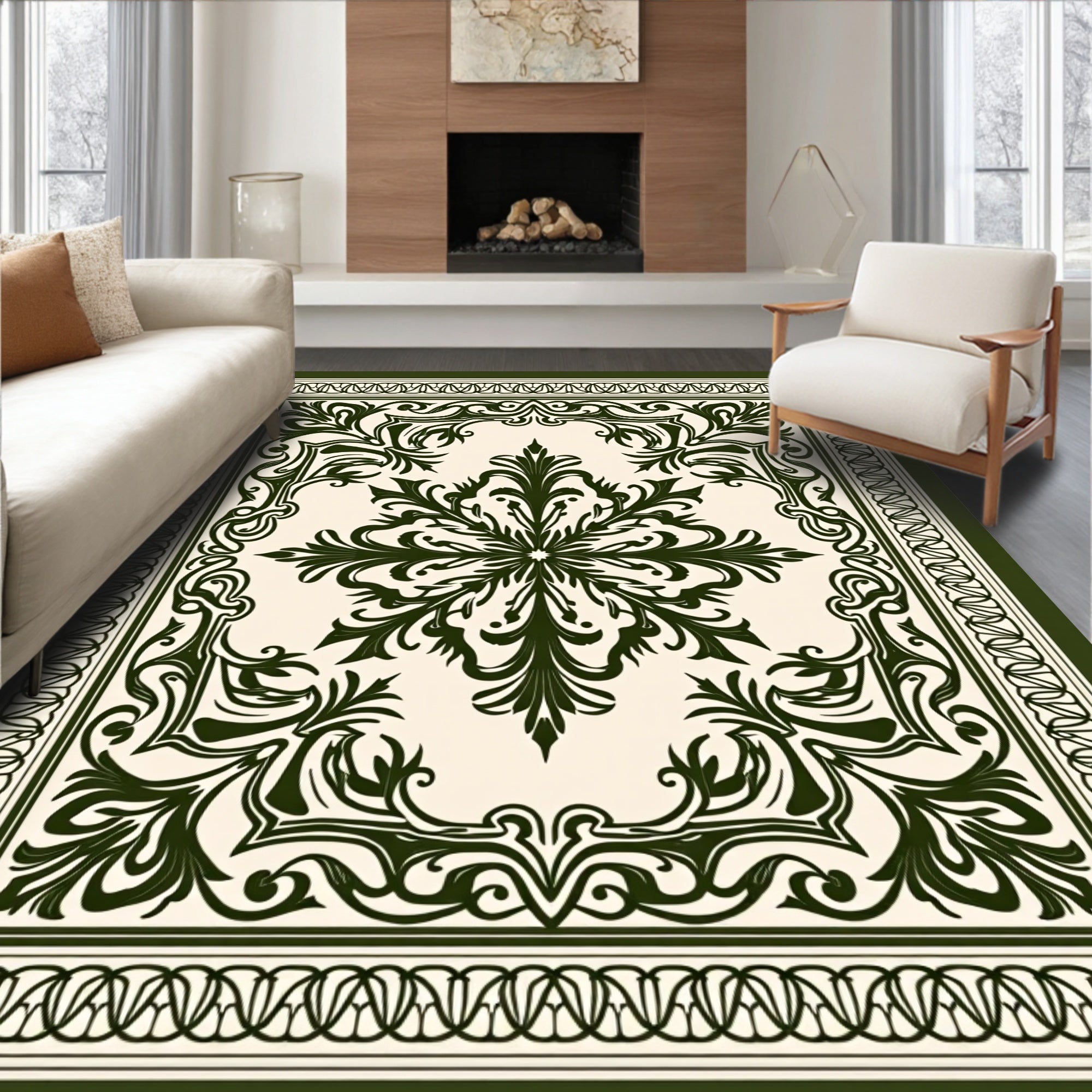 Elegant Floral and Scroll Pattern Rug
