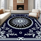 Dark Blue Floral Starburst Mandala Rug