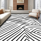 Bold Black Intersecting Lines Pattern Rug
