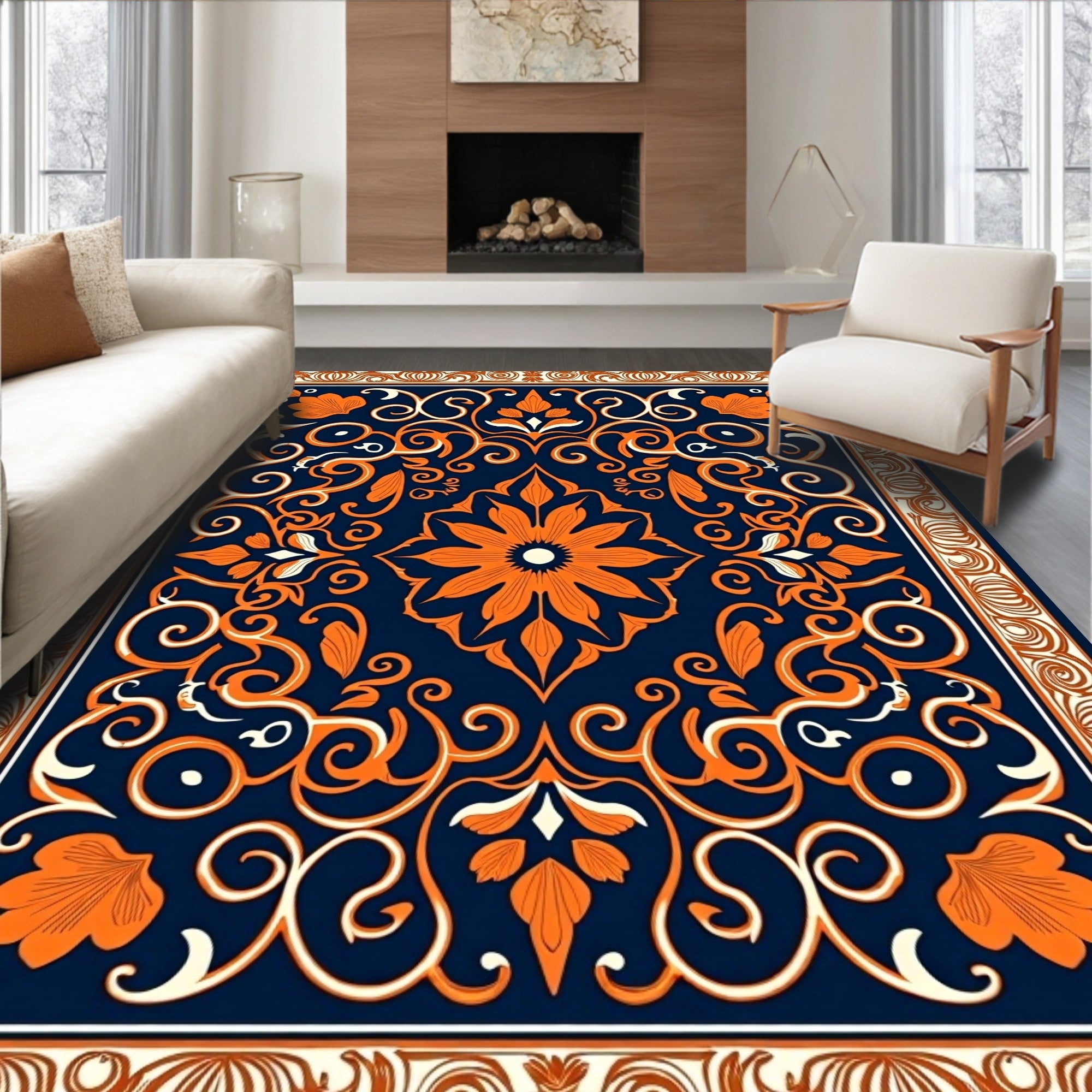 Orange Blossom Swirl Pattern Rug