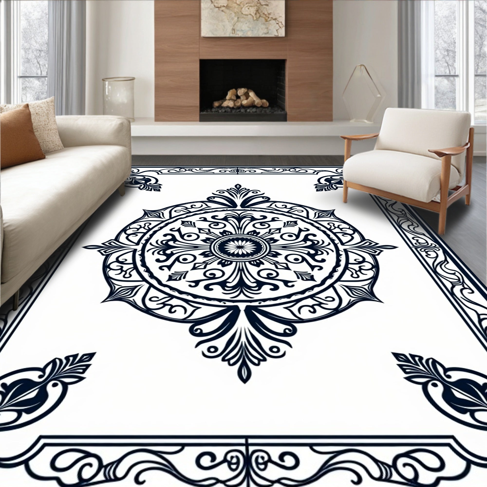 Classic Medallion Scroll Border Design Rug