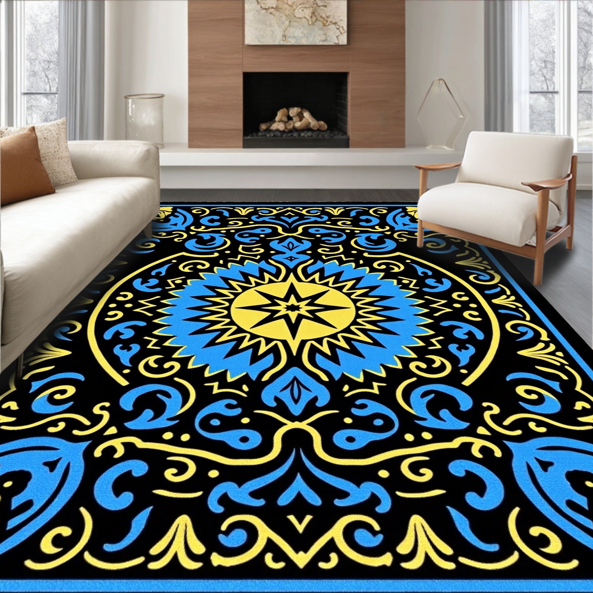 Bold Starburst Floral Patterned Rug
