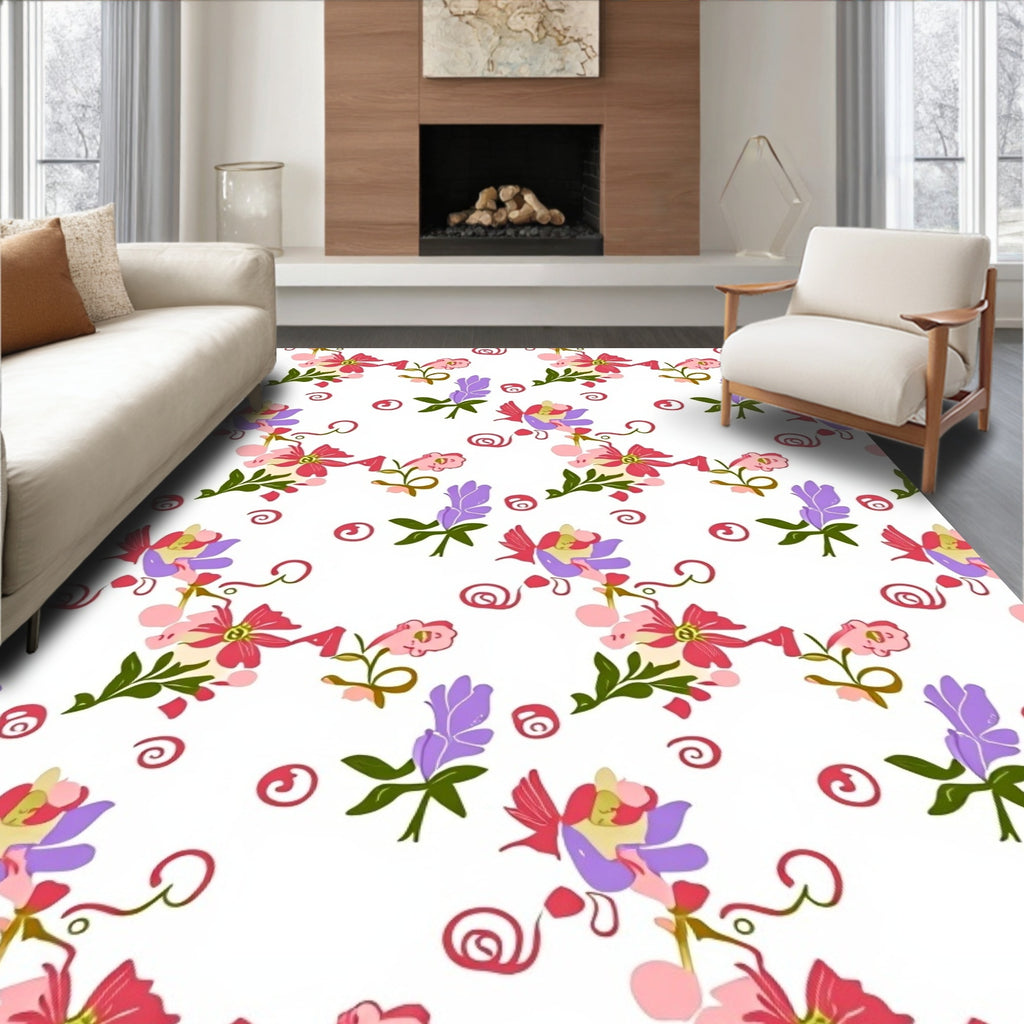Whimsical Floral Pattern with Swirl Accents Rug