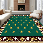 Ornate Green Gold Fleur De Lis Rug