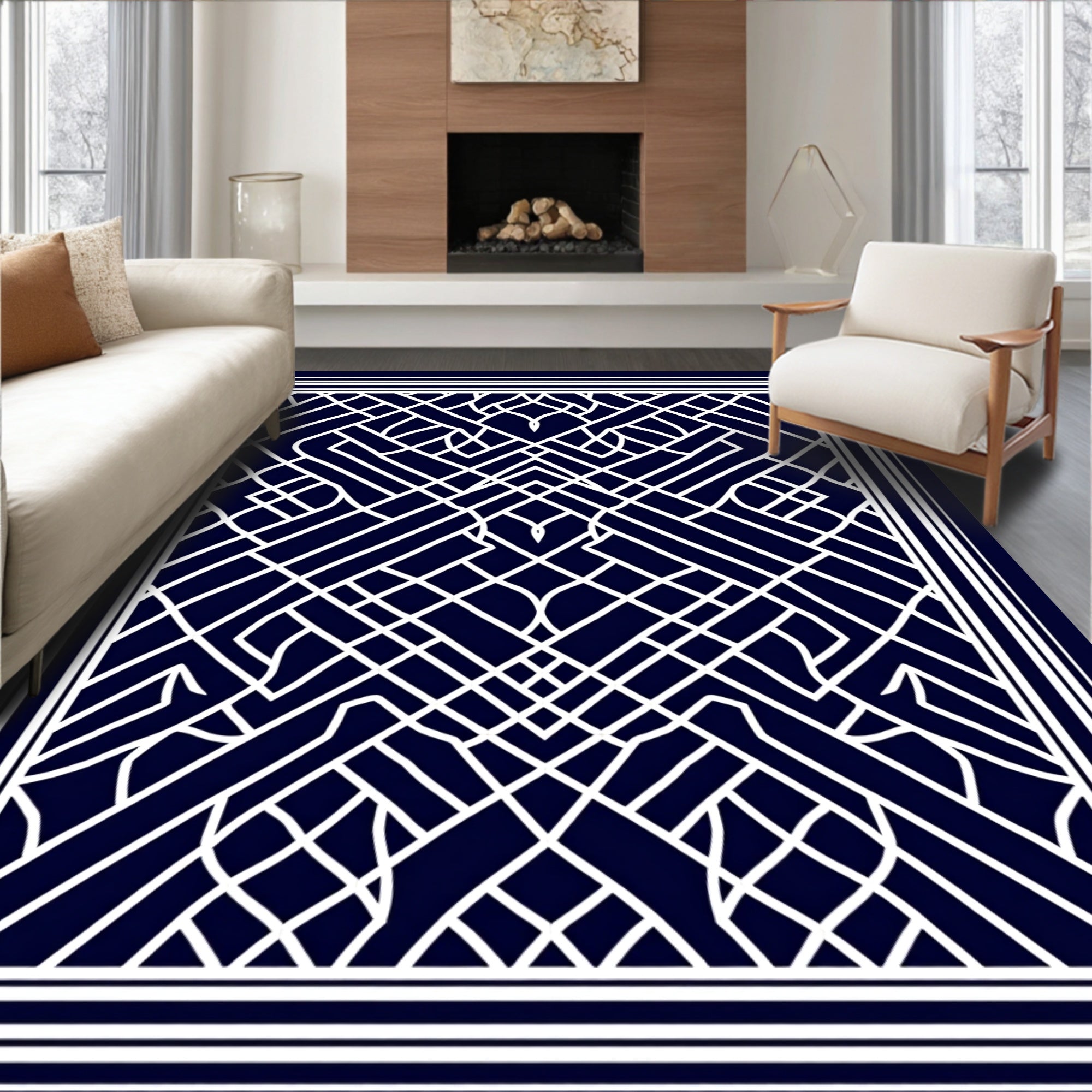 Geometric Interlocking Lattice Design Rug