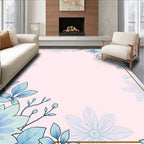 Blue Floral Botanical Border Design Rug