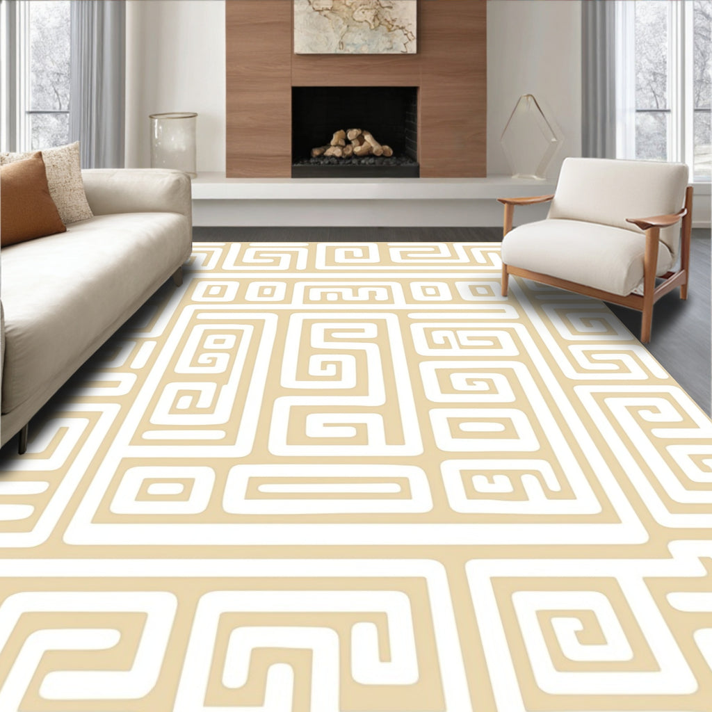 Minimalist Beige Geometric Maze Rug