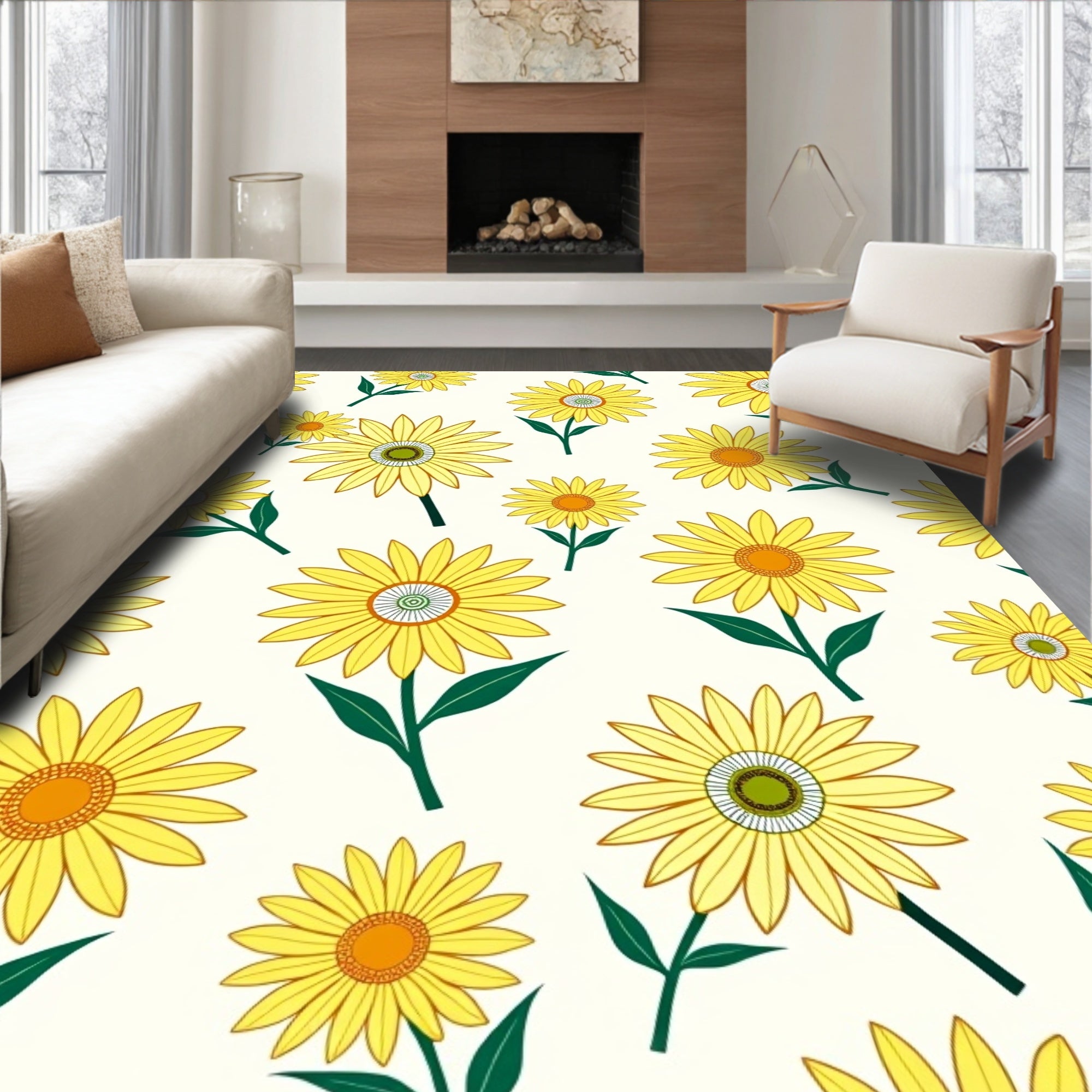 Yellow Daisy Floral Pattern Rug