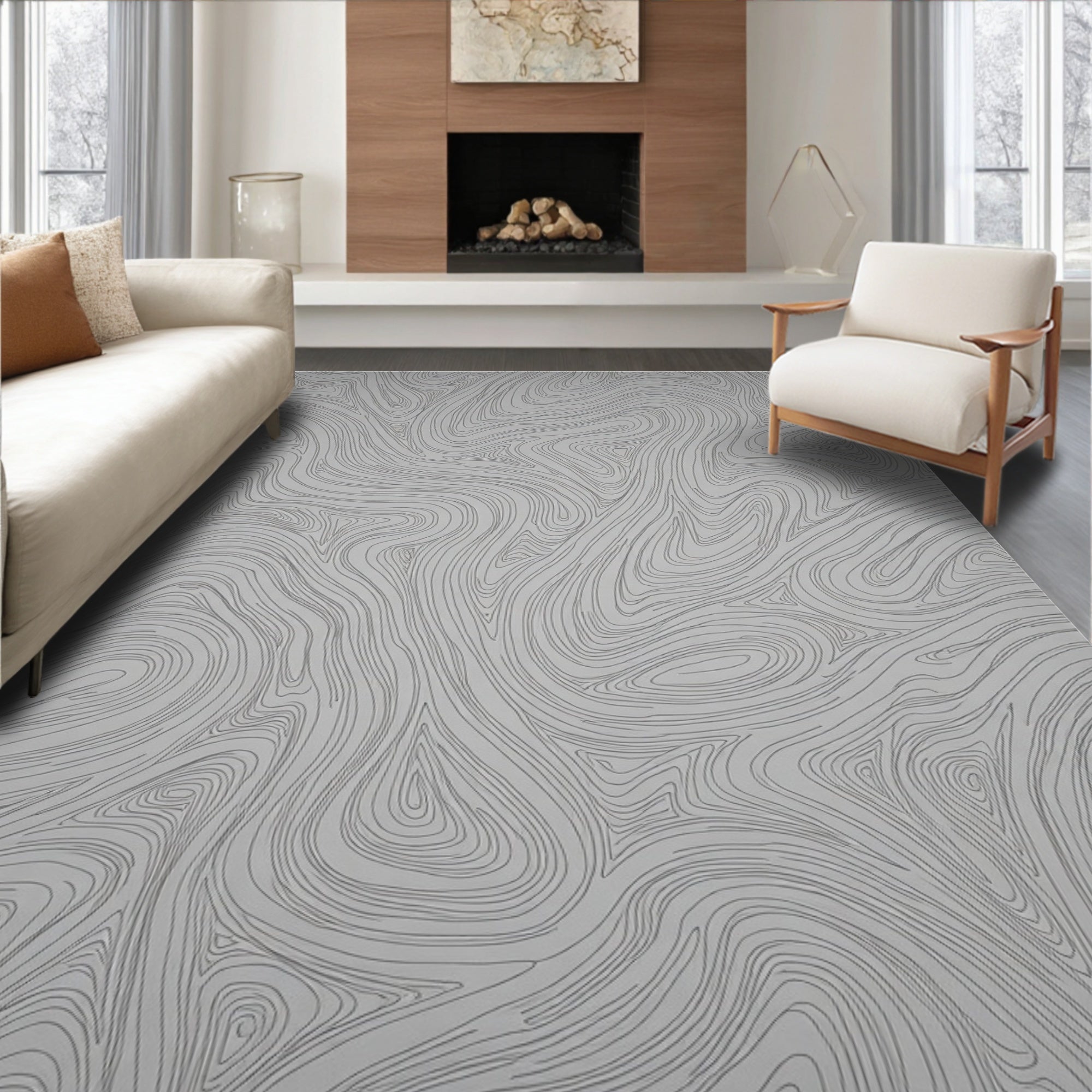 Abstract Swirl Line Contour Design Rug