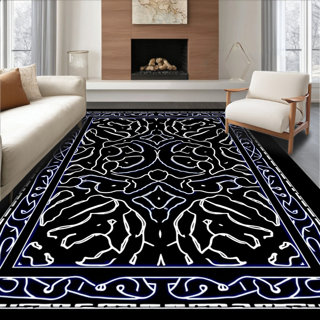 Elegant Black Abstract Organic Pattern Rug