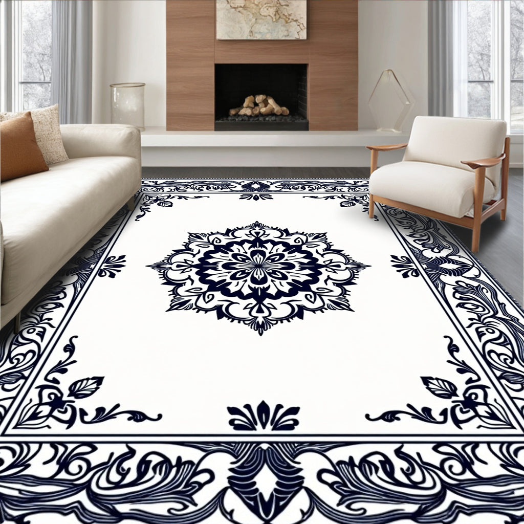 Ornate Floral Mandala Border Pattern Rug