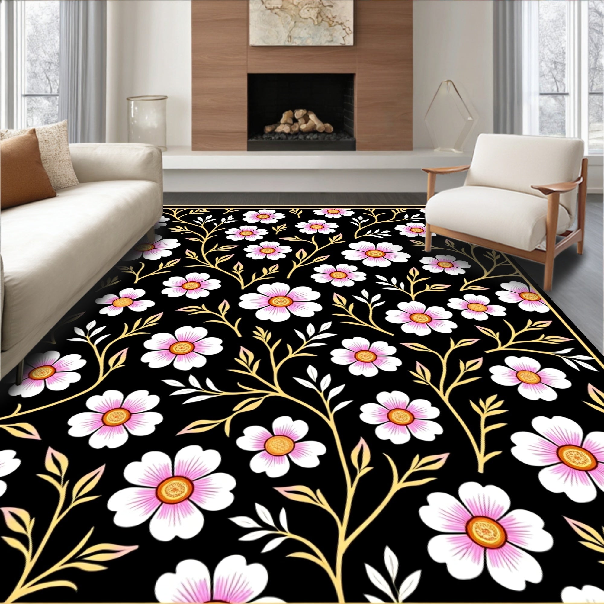 Chic Floral Branches Patterned Rug