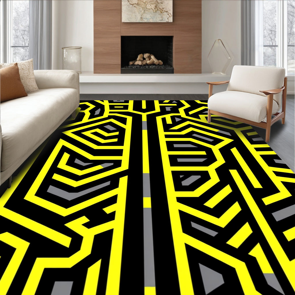 Bold Yellow Modern Geometric Design Rug