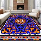 Bold Blue Orange Floral Medallion Rug
