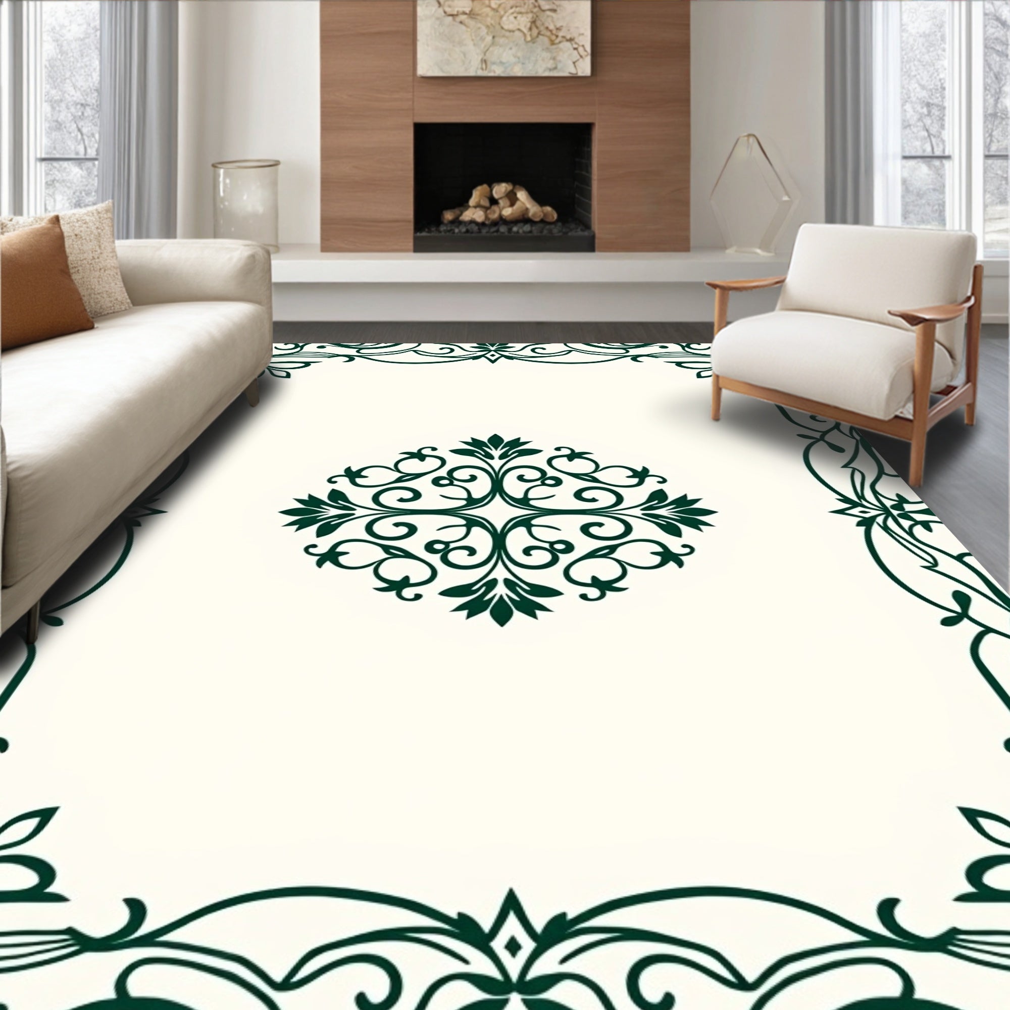 Elegant Ornate Scrolls and Floral Pattern Rug